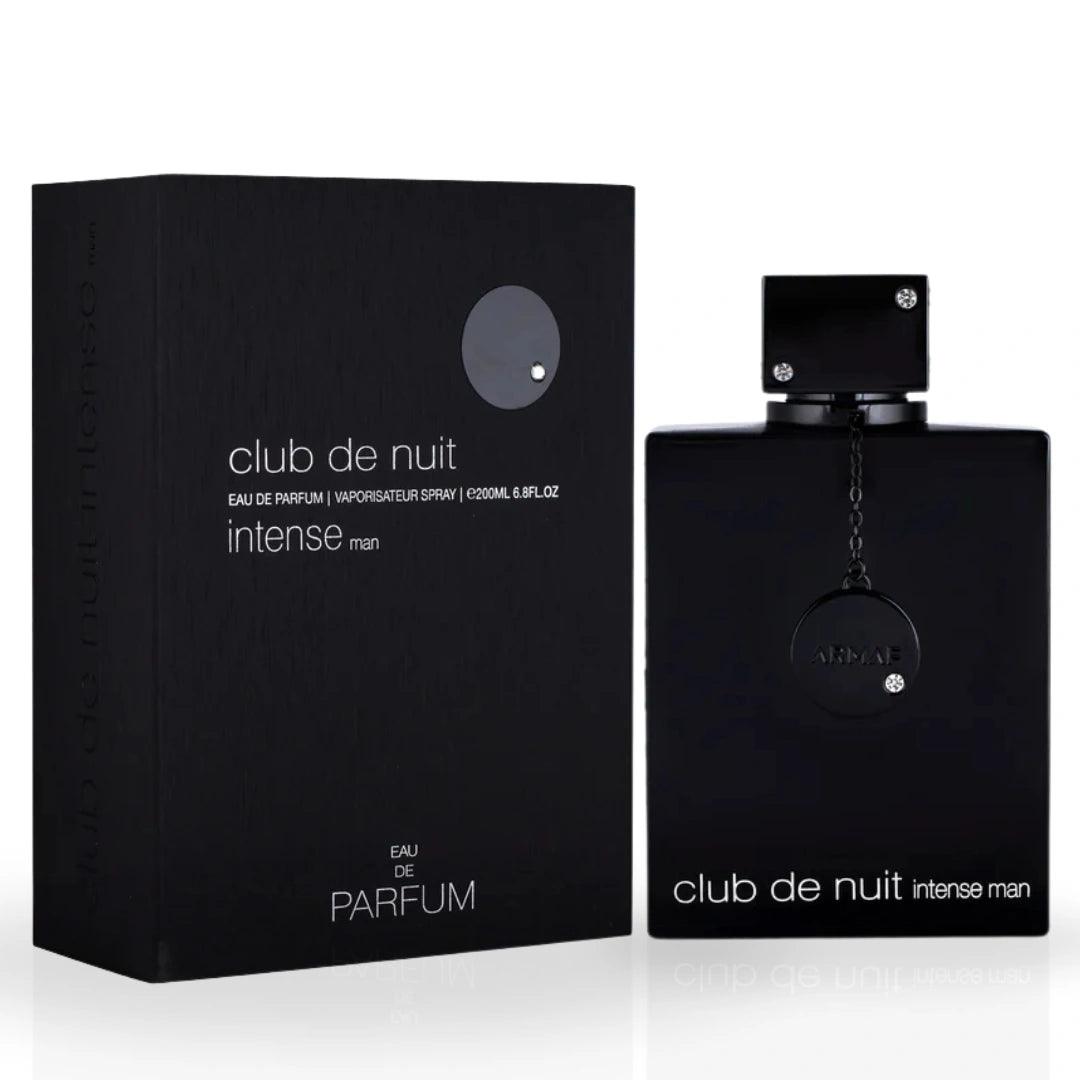 Bundle of Armaf Club De Nuit Intense Man, Iconic & Milestone Eau de Parfum sprays, 200ml bottles, featuring sleek glass perfume bottles.