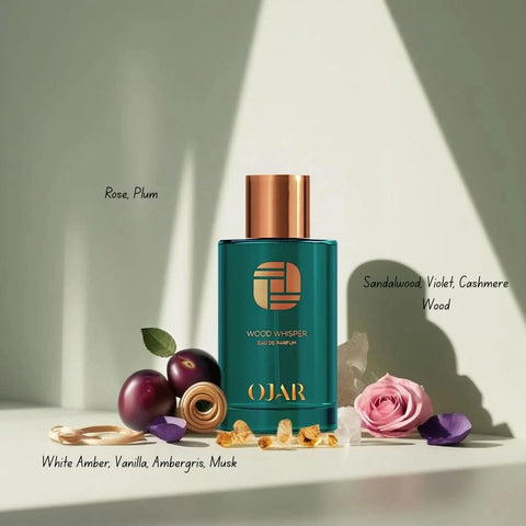 Ojar Wood Whisper Eau De Parfum 100ml bottle with elegant packaging and wood-inspired design.