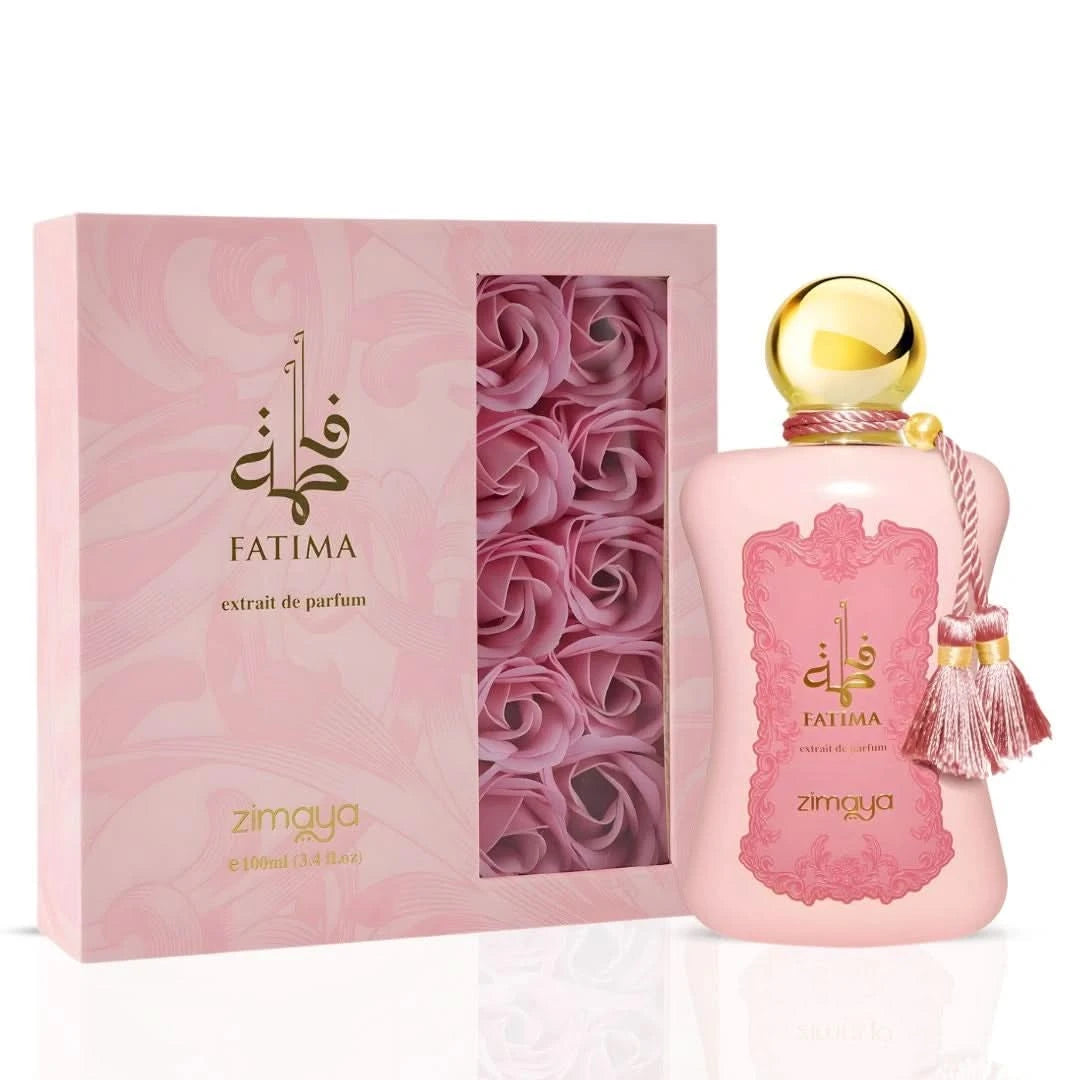 Zimaya Only You Eau de Parfum and Fatima Pink Extrait De Parfum bundle, 100ml each, featuring elegant glass bottles with floral and pink accents.