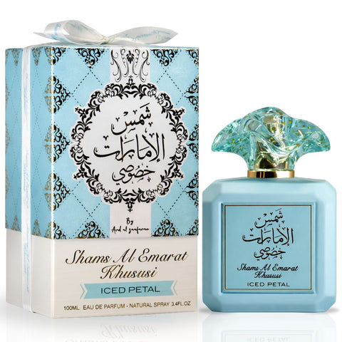 Hawas Ice for Men by Rasasi & Shams Al Emarat Khususi Iced Petal by Ard Al Zaafaran Eau de Parfum Sprays 100ml (3.4 oz) (Bundle)