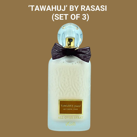 Tawahuj All Over Spray Alcohol Free 100ML (3.4 OZ) by RASASI | Redefine elegance with every spritz. (PACK OF 3) - Intense Oud