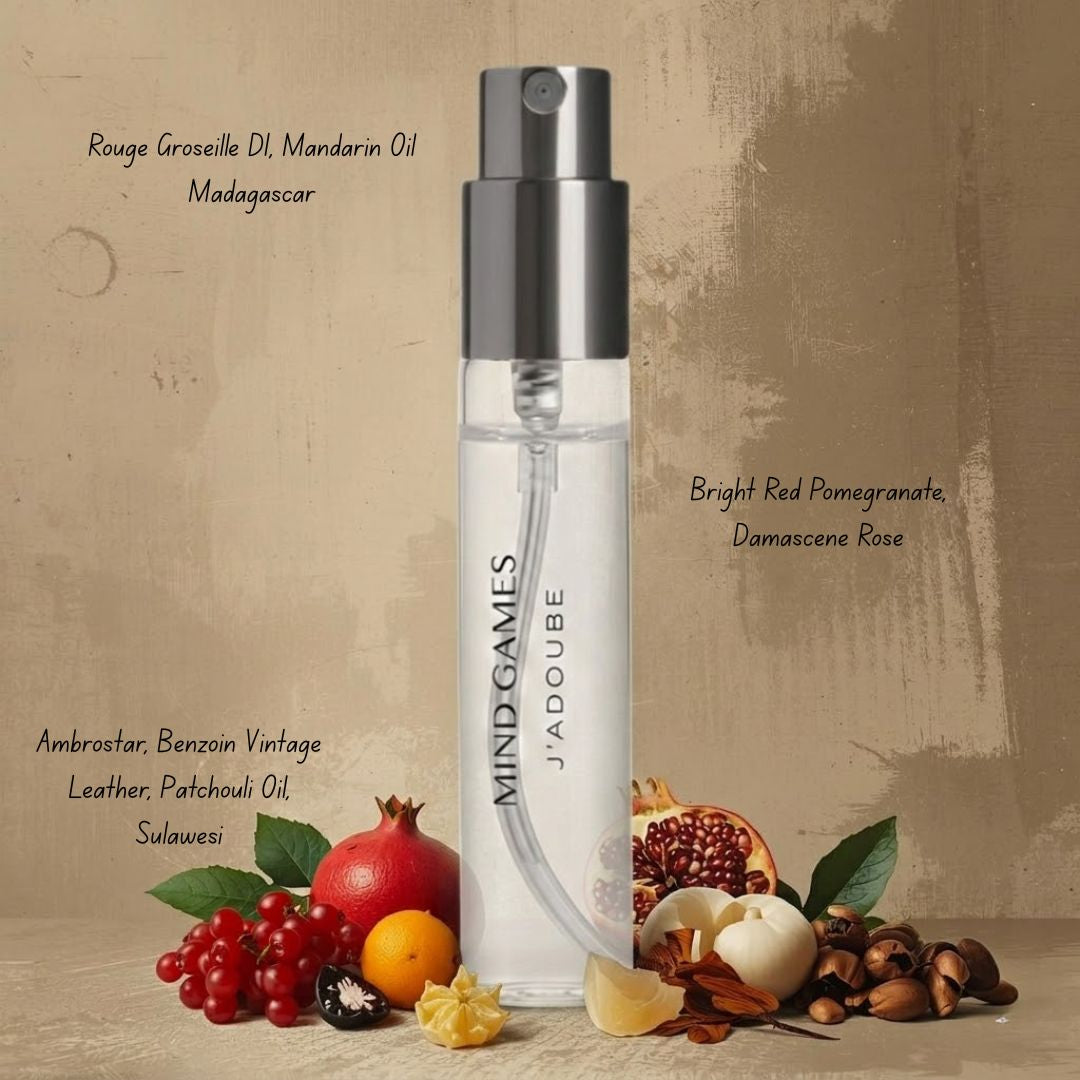 Mind Games J’Adoube Travel Trio collection with three 7.5ml bottles of game components or liquids in small containers.