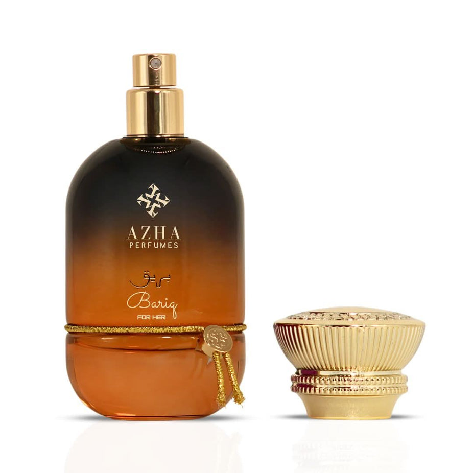 Bariq for Her Eau de Parfum spray by AZHA, 100ml bottle with elegant design, showcasing the fragrance packaging.