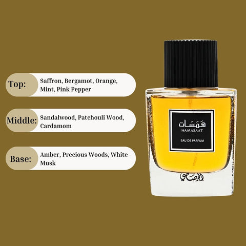 Hamasaat EDP Spray 100ML (3.38 OZ) by Rasasi | Long Lasting, Refreshing, Woody, Musky, Luxurious Unisex Scent. - Intense Oud
