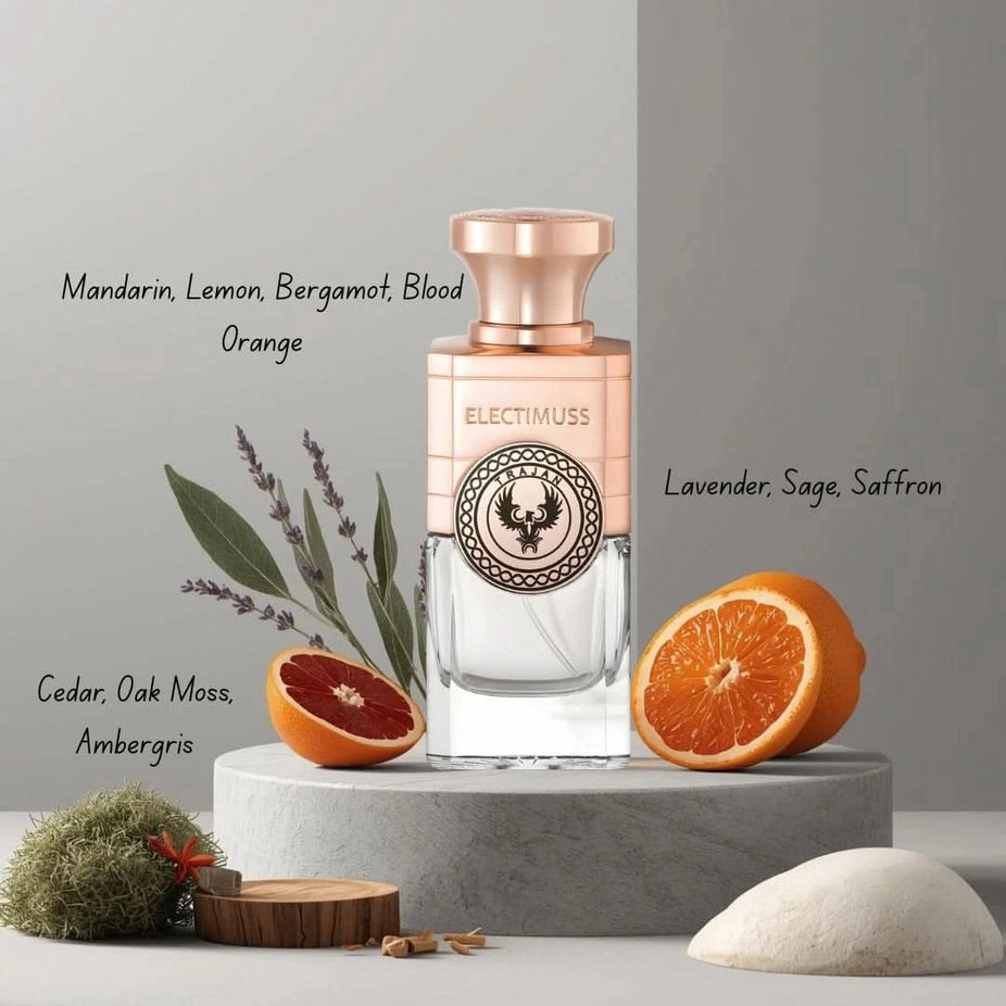 Electimuss London Trajan Parfum Spray 100ml EDP extrait de parfum with elegant packaging and luxurious design.