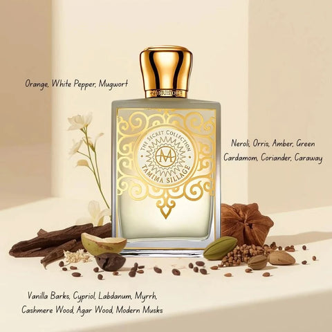 Tamima Sillage Eau de Parfum Spray by Moresque, 75ml bottle, elegant glass container with a sleek design and a spray nozzle.