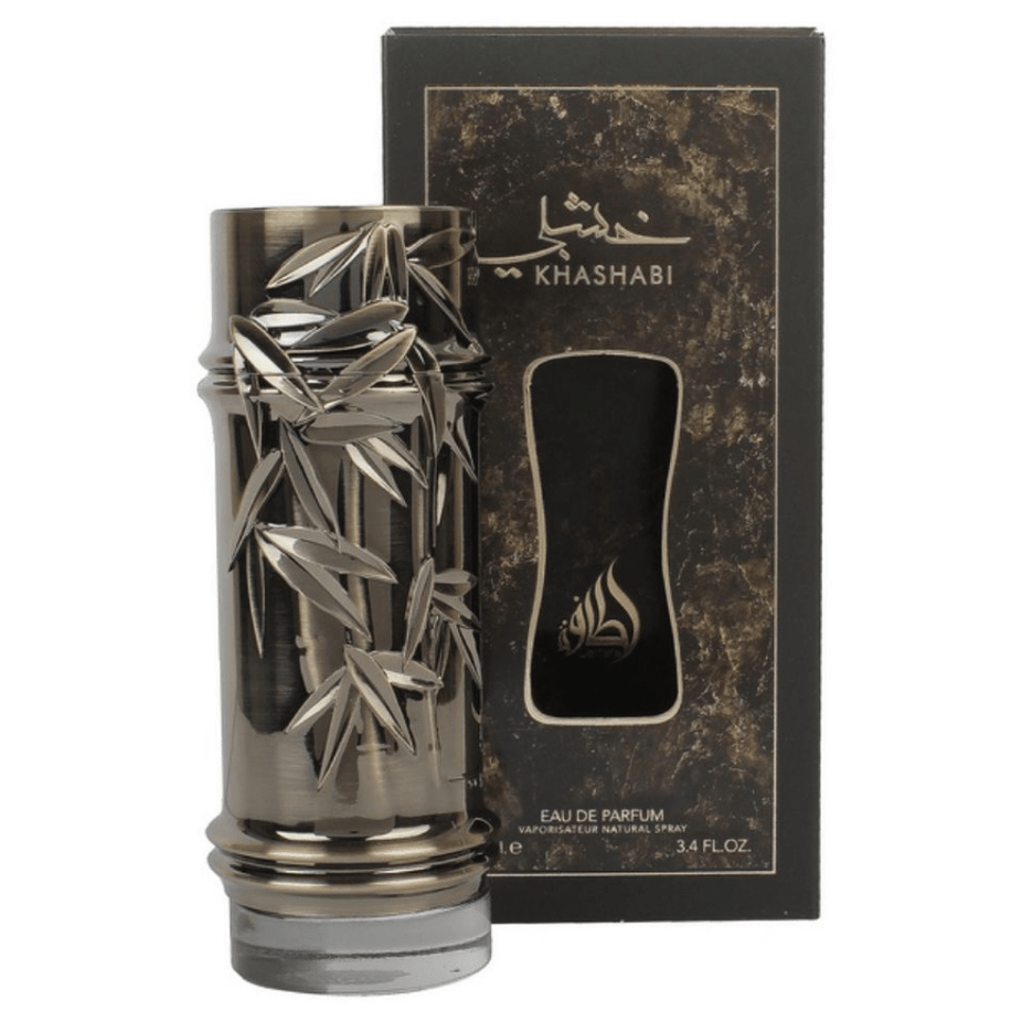 Lattafa Khashabi Eau De Parfum 100ML bottle with elegant design and fragrance details visible in the image.