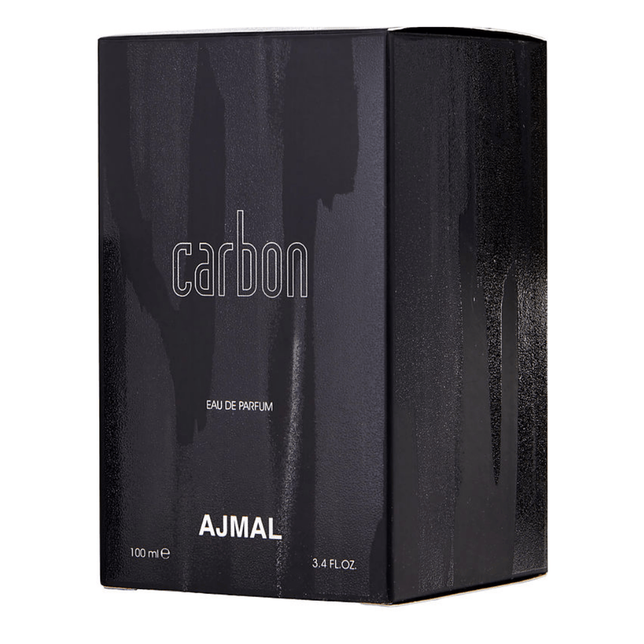 Ajmal Carbon for Men Eau De Parfum bottle, 100 ML, with sleek black design and modern fragrance packaging.