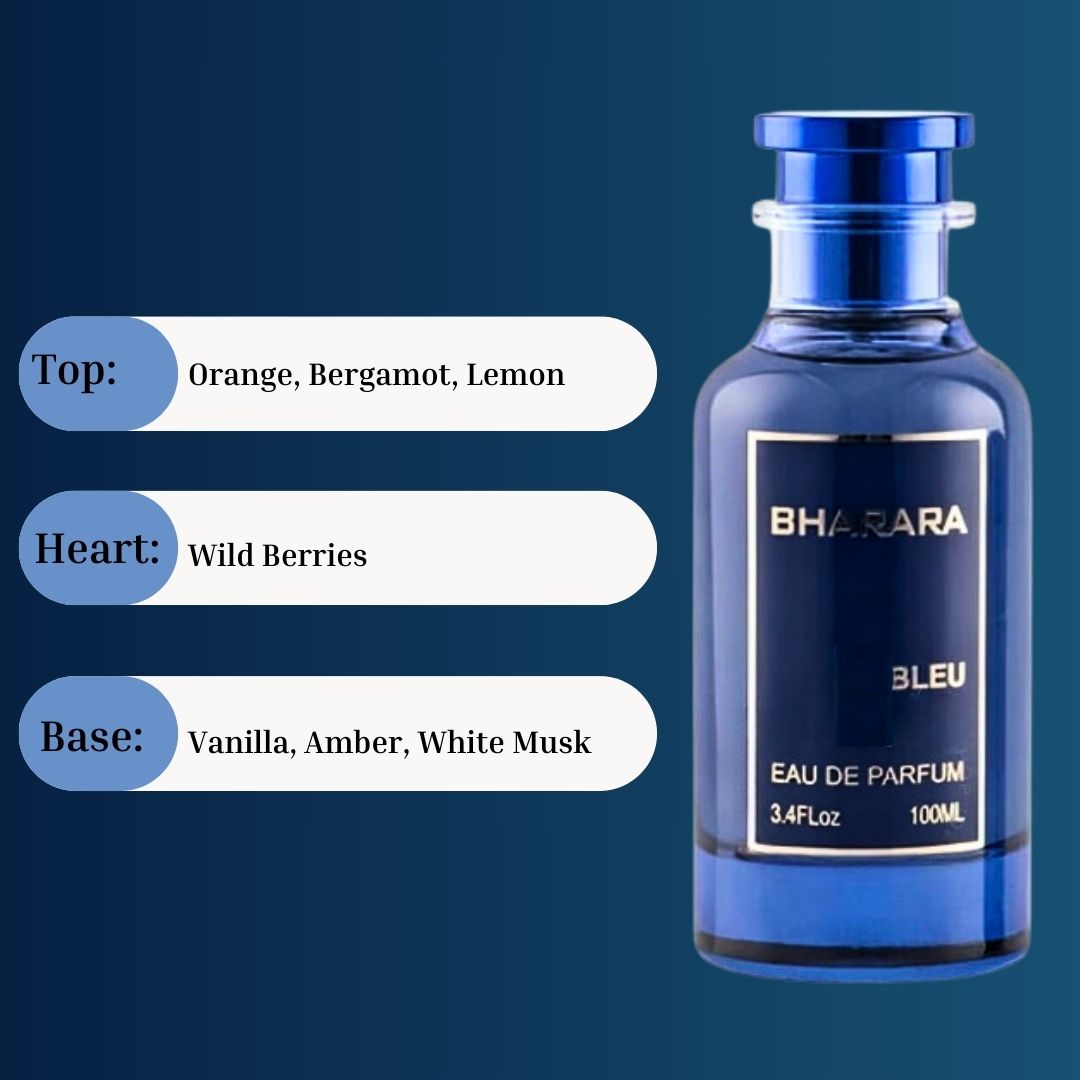Bharara Bleu Pour Homme EDP Spray 100ML (3.4 OZ) By BHARARA | Fresh Citrus Meets Sweet Berries. - Intense Oud