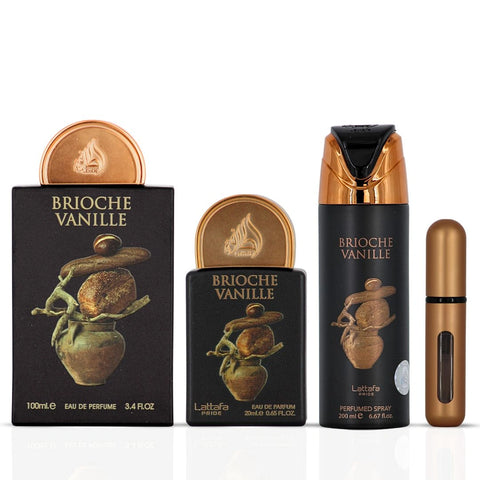 Lattafa Pride Brioche Vanille 3-Piece Eau de Parfum Gift Set | Gourmand Warmth With A Floral-Wooded Twist (Gift Set) - Intense Oud