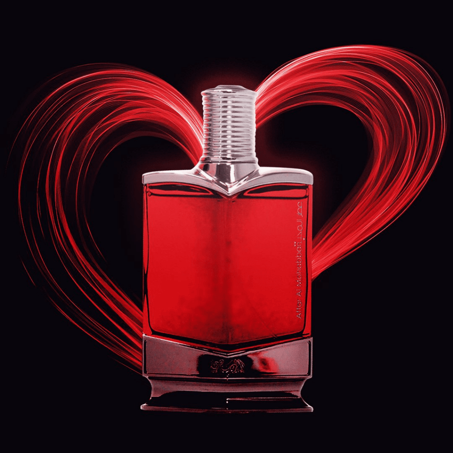 Rasasi Attar Al Mohabba EDP bundle for men and women, 100ml bottles, featuring elegant fragrance bottles on a white background.
