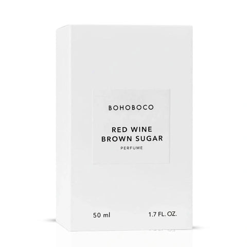 Bohoboco Red Wine Brown Sugar Eau de Parfum spray 50ml with elegant packaging and a sleek glass bottle.