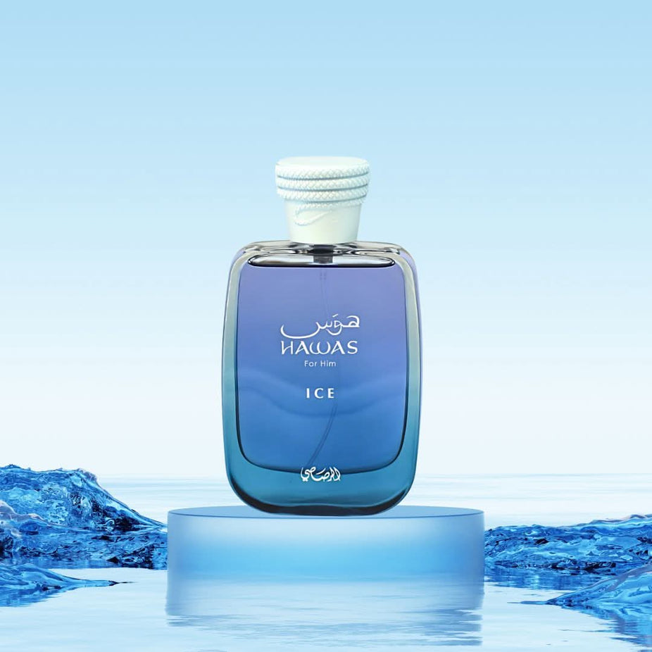Bundle of 100ml Eau de Parfum sprays featuring Hawas Ice by Rasasi and La Passion Blue by Intense Elite, both from Intense Oud.