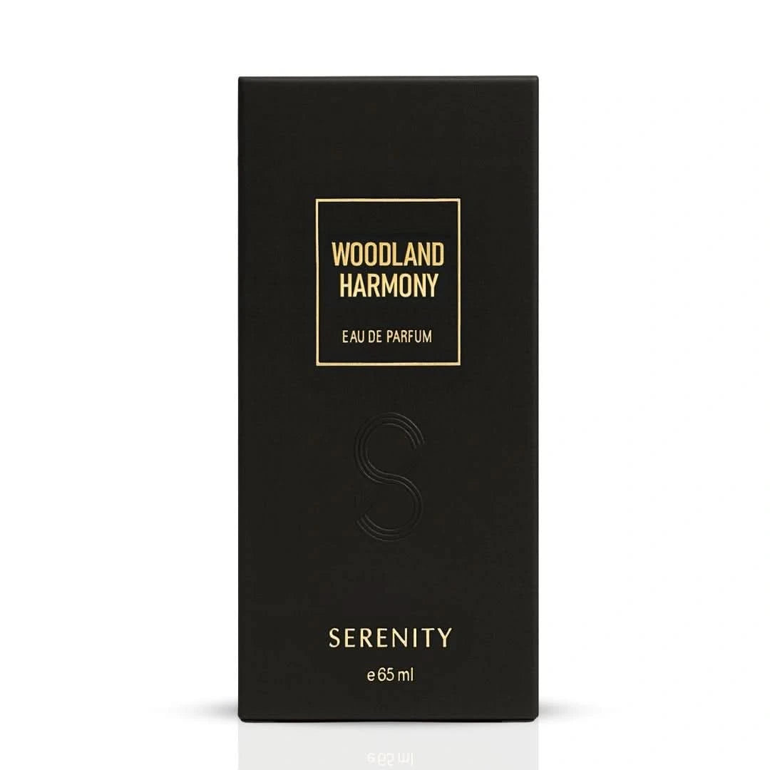 Serenity Woodland Harmony Eau de Parfum spray bottle, 65ml, with elegant floral and woody design on the label.