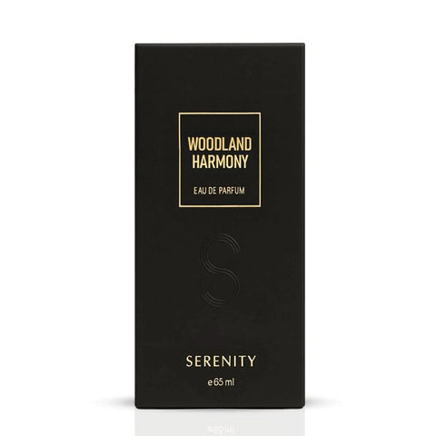 Serenity Woodland Harmony Eau de Parfum spray bottle, 65ml, with elegant floral and woody design on the label.