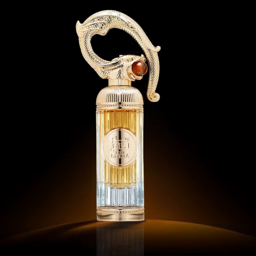 Lattafa Nebras & Sehr Eau de Parfum Spray bundle, 100ml each, featuring elegant bottles with intricate designs.