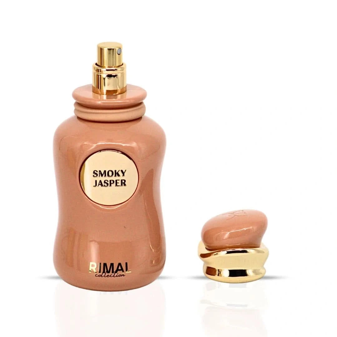 Smoky Jasper Eau de Parfum spray by Rimal Collection, 100ml bottle with elegant black and silver packaging.