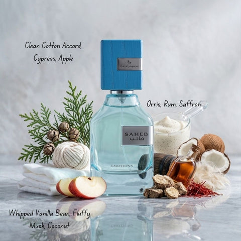 Saheb Emotions Eau de Parfum Spray 100ml (3.4 oz) by Ard Al Zaafaran  (Velvet Pouch)