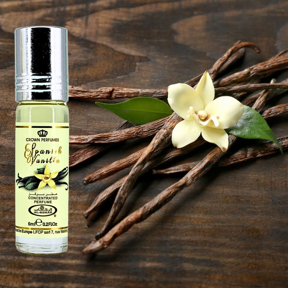 Bundle of Intense Oud Nebras Eau de Parfum spray and Spanish Vanilla perfume oil, featuring elegant bottles and packaging.