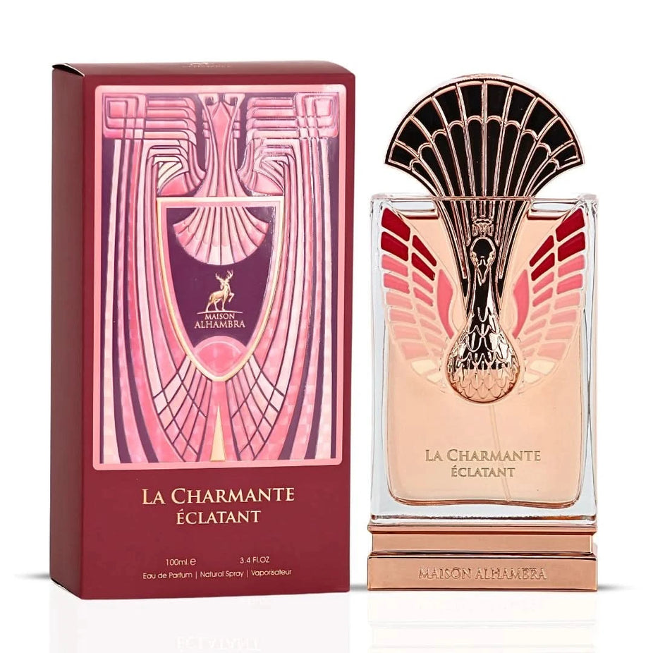 Maison Alhambra La Charmante & Éclatant Eau de Parfum bundle, 100ml spray bottles, elegant packaging, showcasing the perfume bottles.
