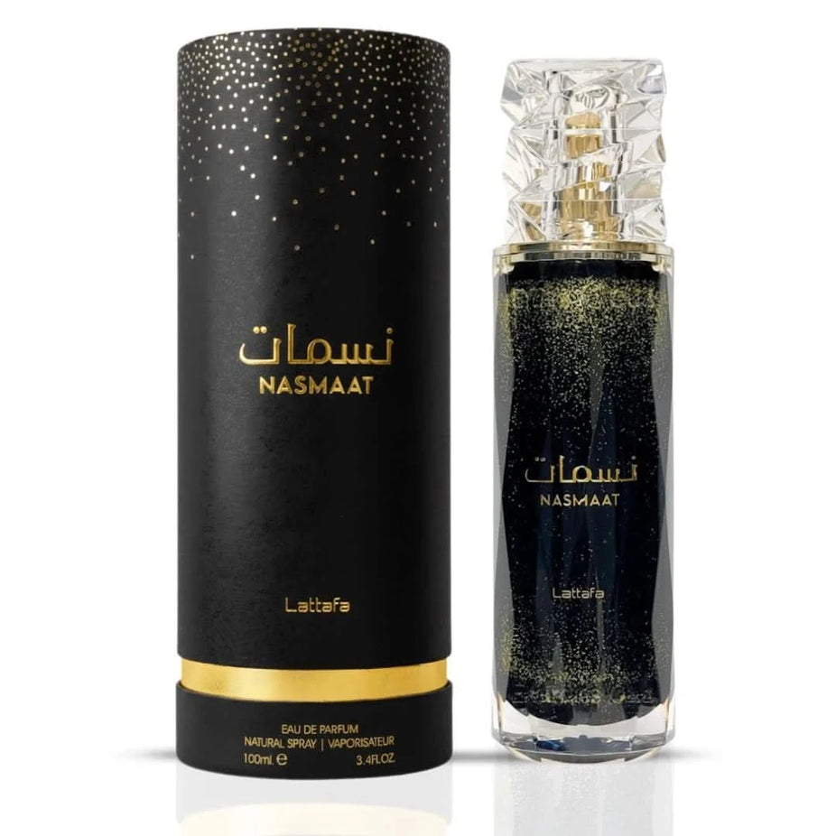 Lattafa Nasmaat 100ml and Layaan 75ml Eau de Parfum sprays in a bundle, featuring sleek glass bottles with elegant labels.