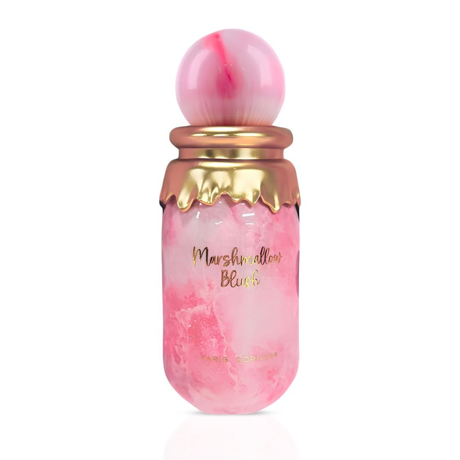 Paris Corner Marshmallow Blush Eau de Parfum spray 100ml bottle, elegant glass container with soft pink accents.
