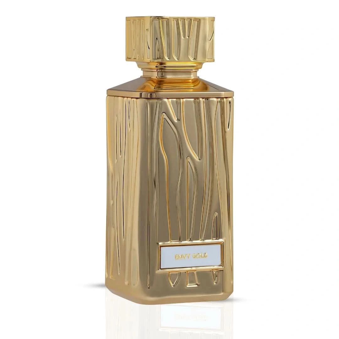 Hamidi Envy Gold Eau de Parfum spray 100ml bottle with gold accents, elegant and luxurious fragrance packaging.