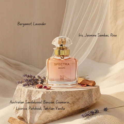 Spectra Mini No. 398 Eau De Parfum spray 25ml with elegant bottle, showcasing the compact, stylish design of this fragrance.