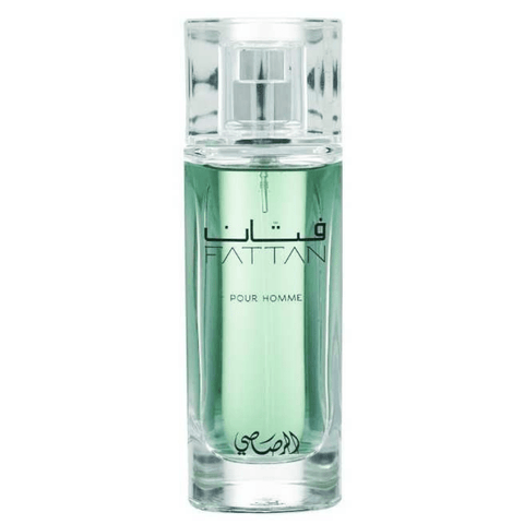 Rasasi Fattan for Men Eau de Parfum 50ml bottle with velvet pouch, featuring sleek packaging and elegant design.
