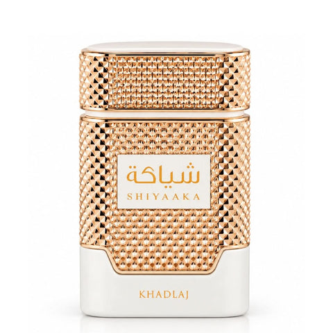 Shiyaaka White Eau de Parfum Spray 100ml by Khadlaj, elegant white fragrance bottle and box
