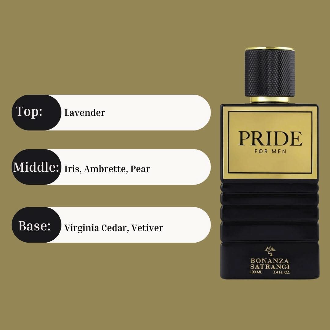 Bonanza Satrangi Pride For Men EDP spray 100ML bottle with luxurious, musky, refreshing fragrance and long-lasting scent.