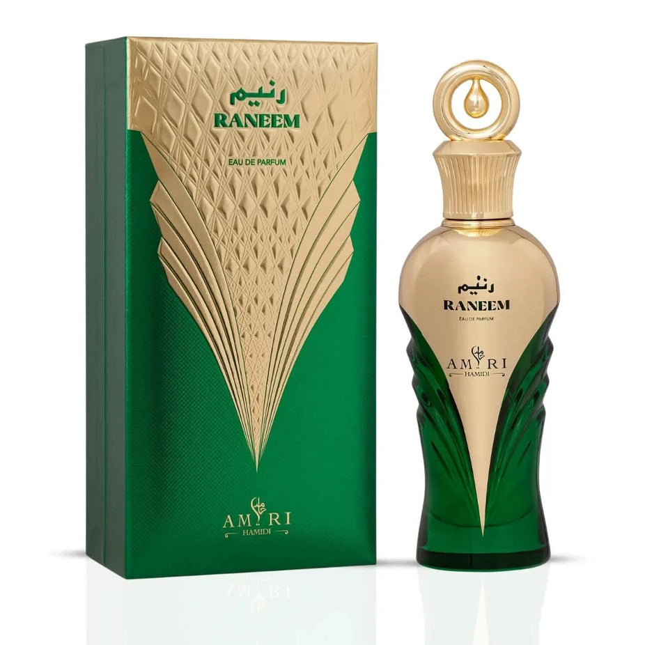 Hamidi Amiri Rahaf and Raneem Eau de Parfum sprays in a 100ml bundle, featuring elegant bottles with floral and woody scents.