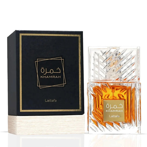Lattafa Khamrah & Ameer Al Oudh Intense Oud Eau De Parfum bundle with two 100ml sprays, featuring luxurious oud fragrance.