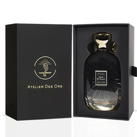 Noir by Night Eau de Parfum spray by Atelier Des Ores, 100ml bottle with elegant black cap and sleek glass design.