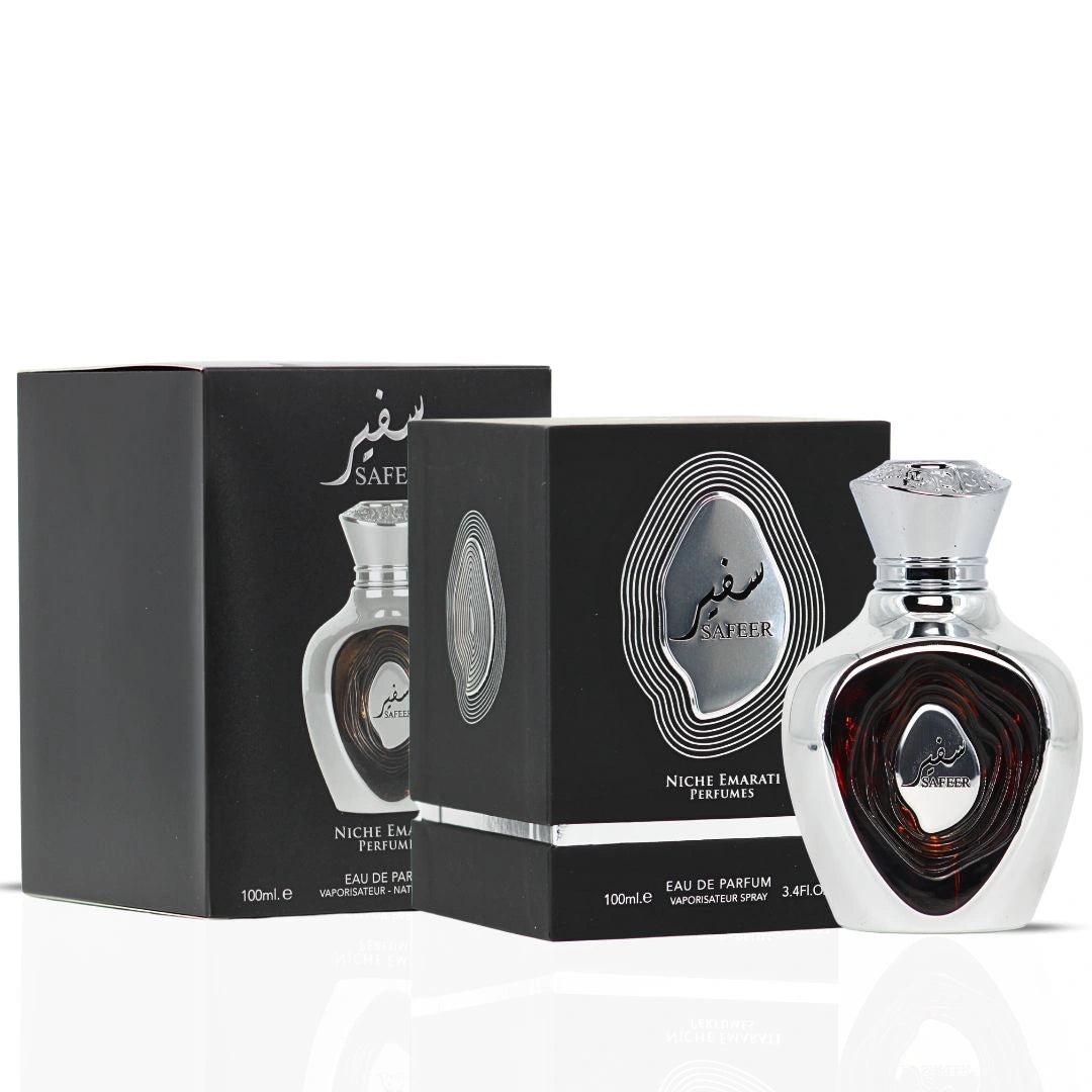 Niche Emarati Safeer Eau De Parfum Spray 100ml (3.4 oz) by Lattafa | Elegant. Grounded. Timelessly Masculine. - Intense Oud