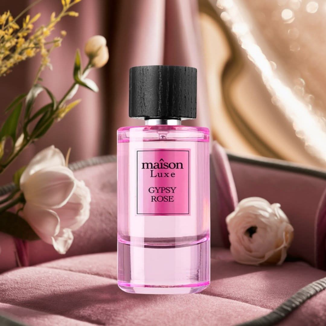 Bundle of Hamidi Maison Luxe Intimate Musc and Gypsy Rose Eau de Parfum sprays in 110ml bottles, featuring elegant fragrance bottles.