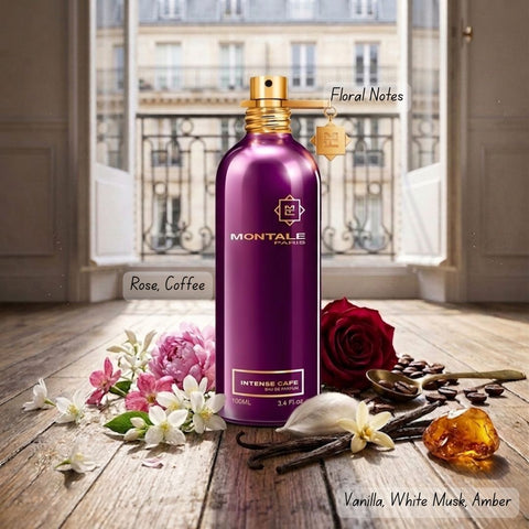 Montale Intense Cafe Eau de Parfum spray 100ml bottle with elegant packaging, showcasing the luxury fragrance.