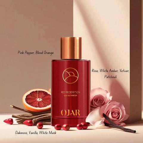 Red Redemption Eau de Parfum Spray by Ojar, 100ml, featuring a sleek red bottle and elegant packaging.