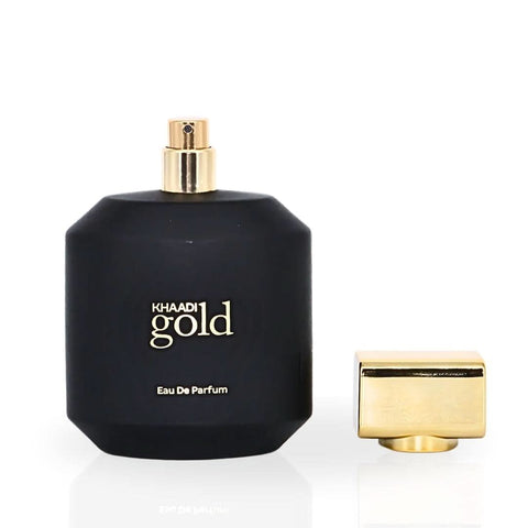 Khaadi Gold Eau de Parfum Spray 100ml bottle with gold accents, elegant design, and floral fragrance details.
