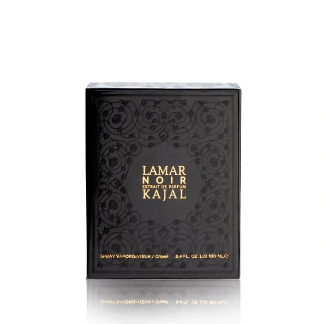 Kajal Lamar Noir Extrait de Parfum spray 100ml bottle with sleek black packaging and elegant design.