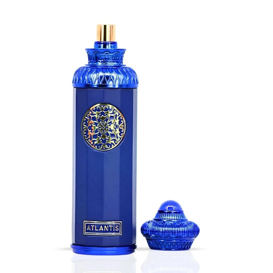 Surrati Atlantis Eau de Parfum Spray 140ml bottle, elegant fragrance bottle with decorative design, for women and men.