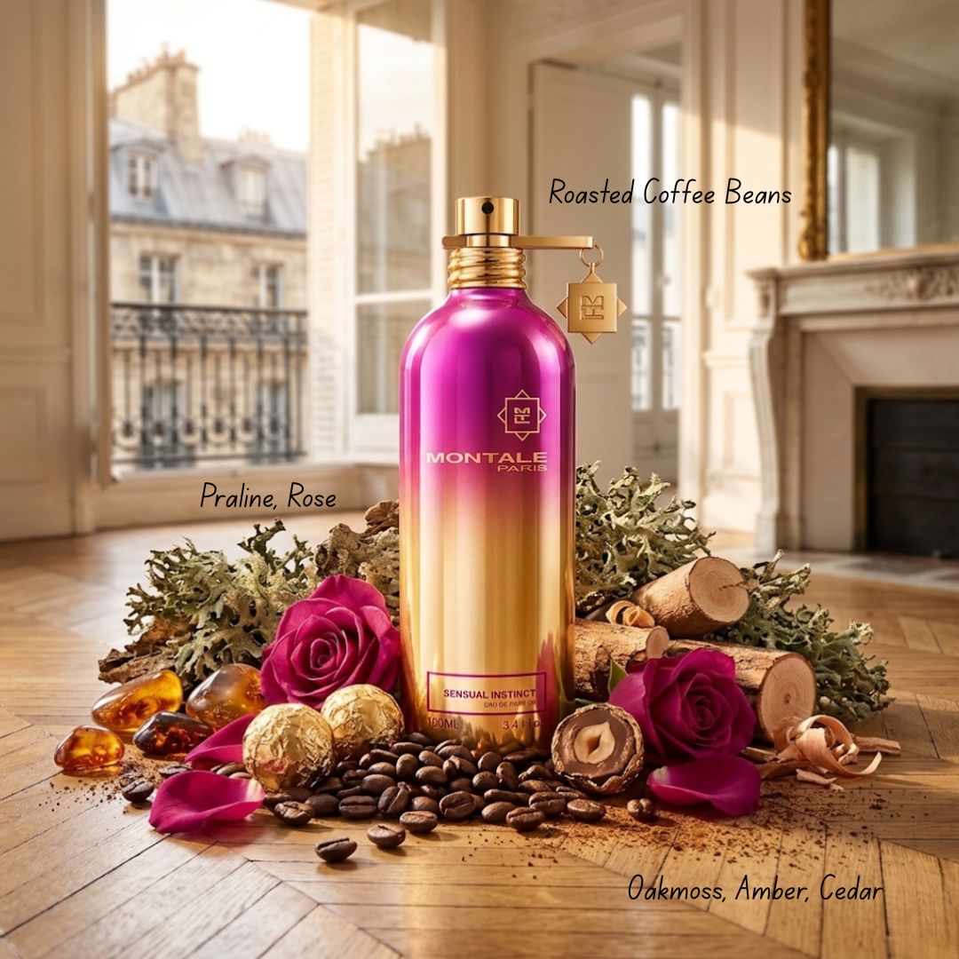 Montale Sensual Instinct Eau de Parfum spray bottle, 100ml, with elegant packaging and fragrance details visible.