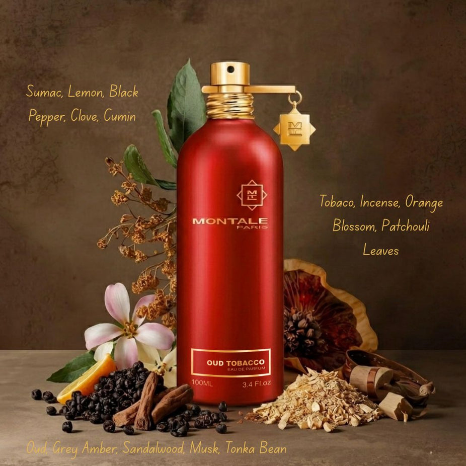 Montale Oud Tobacco Eau de Parfum spray 100ml bottle with elegant packaging, showcasing the luxury fragrance design.