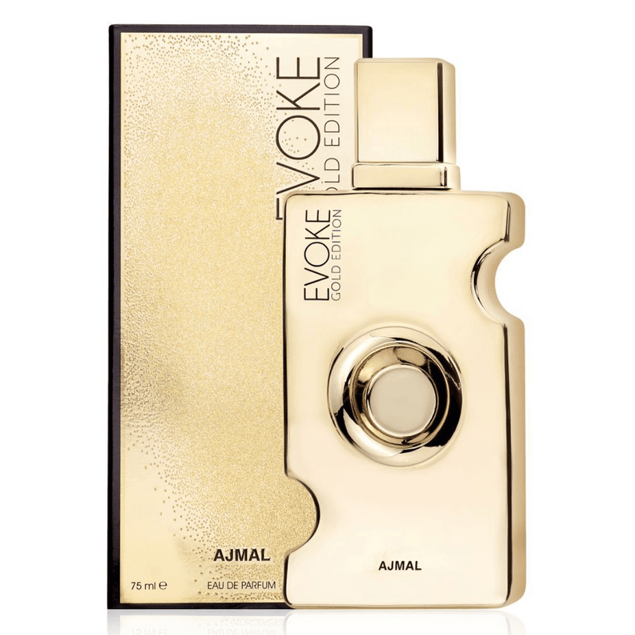 Evoke Gold Edition for Women Ajmal Eau De Parfum 75ML bottle with gold accents and elegant packaging.