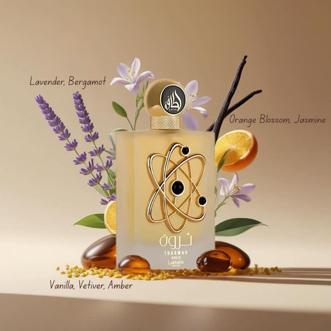 Tharwah Gold 3-Piece Perfume Gift Set by Lattafa Pride (Velvet Pouch) (Auction)