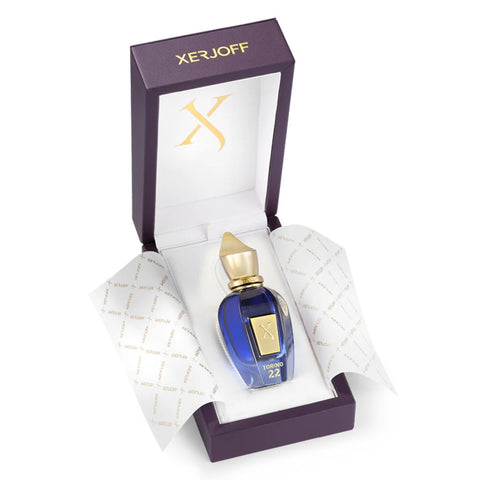 Xerjoff Torino22 Eau de Parfum spray bottle, 50ml, with elegant packaging and sleek design for luxury fragrance.