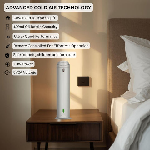 Intense Diffuser Silver – 120ml, Aromatherapy Diffuser with Remote, Covers 1000 Sq Ft, Adjustable Mist & Timer, Starter Kit for Home, Office & Hotel - Waterless