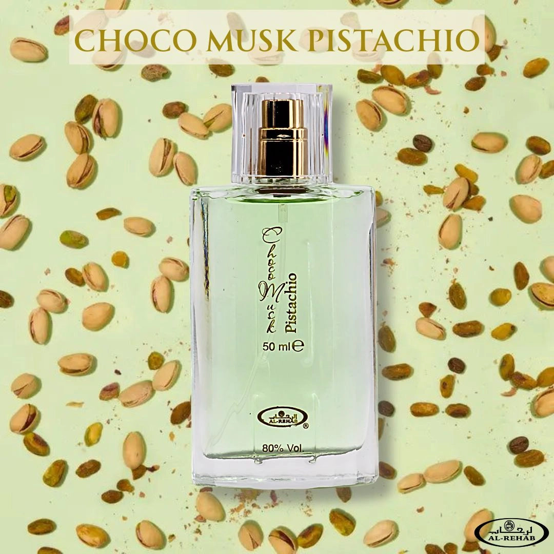 Choco Musk Pistachio Eau De Parfum Spray 50ML (1.65 OZ) by Al Rehab | A Nutty Temptation Too Good to Resist - Intense Oud
