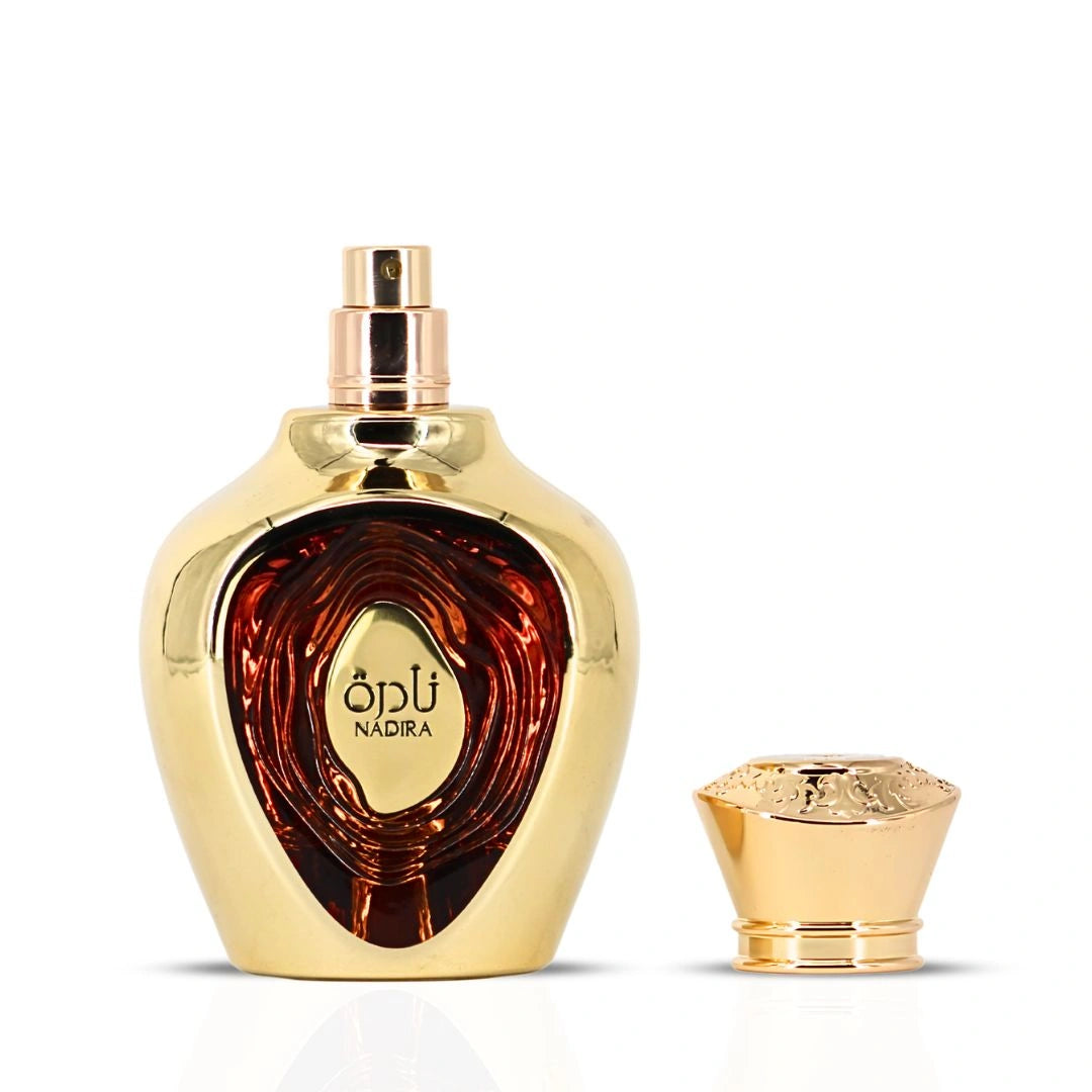 Niche Emarati Nadira Eau De Parfum Spray 100ml (3.4 oz) by Lattafa | Tropical Fruit. Caramel Kisses. Milk-Soaked. Heaven-Scented. - Intense Oud
