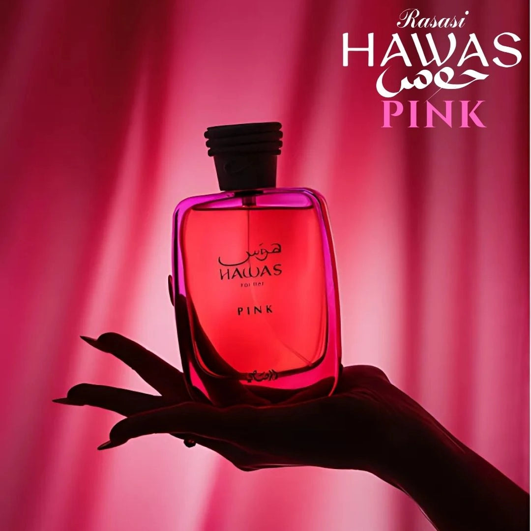 Hawas Pink Eau de Parfum Spray 100ml (3.4 oz) by Rasasi (Velvet Pouch) - Intense Oud